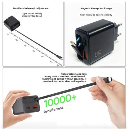 Cargador rápido GaN de 65W — Cargador de pared USB-C ultrafino para iPhone y laptop