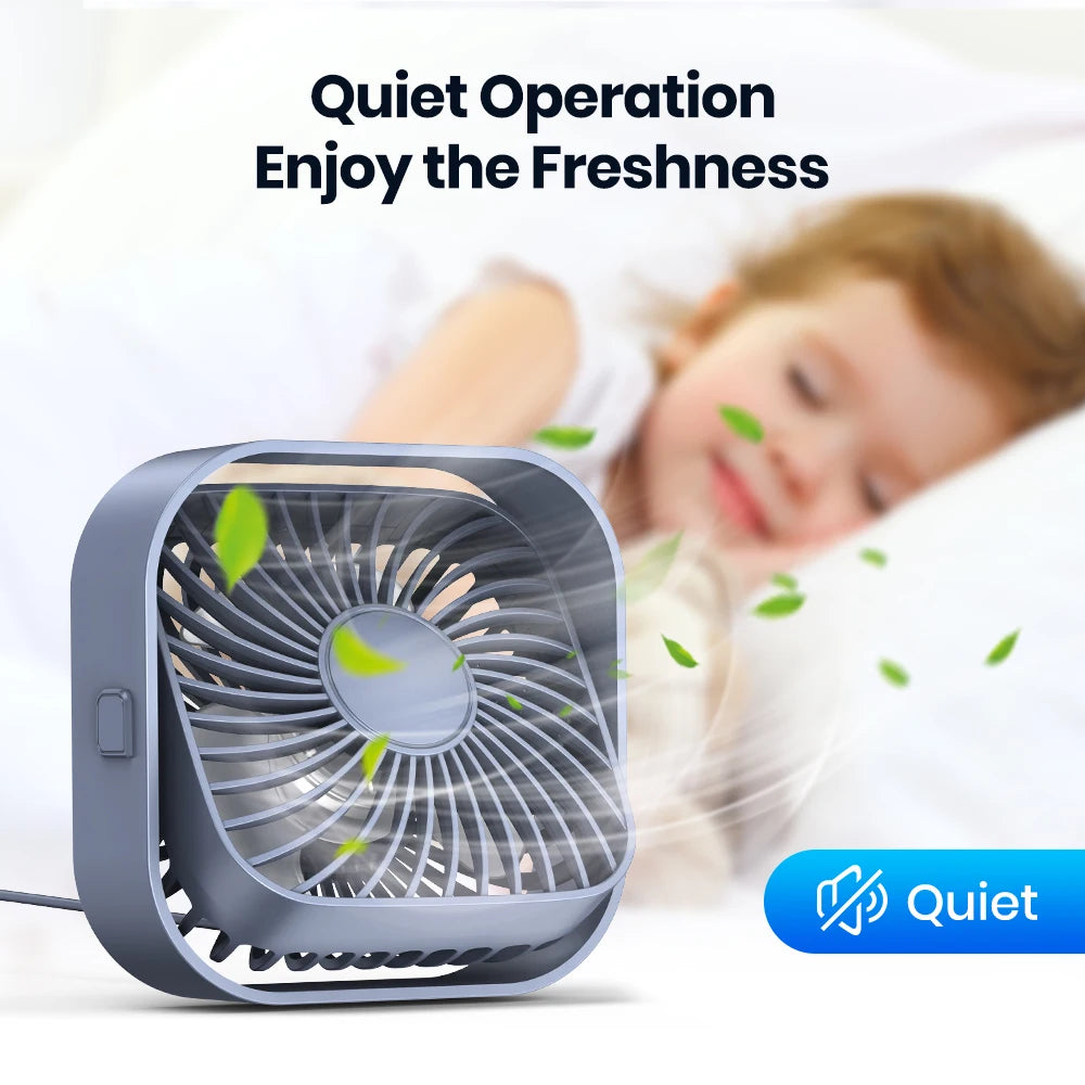 Mini ventilador de escritorio USB portátil — 3 velocidades, silencioso y potente