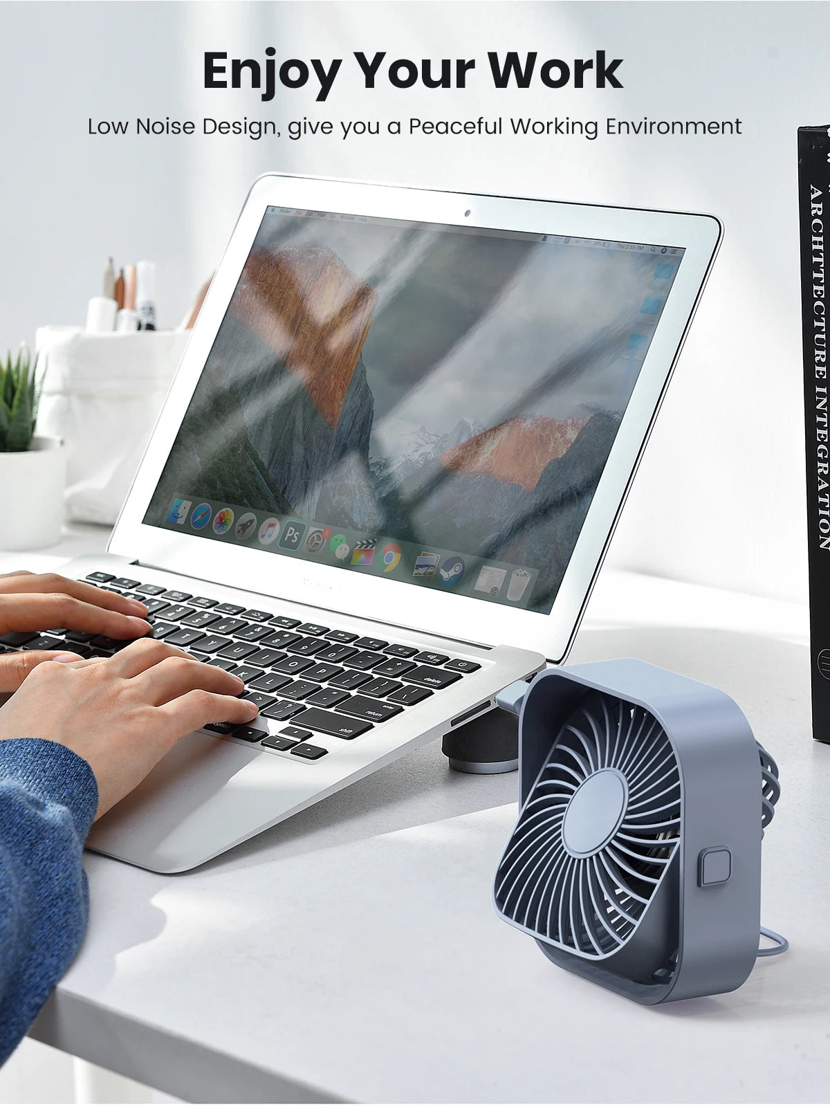 Mini ventilador de escritorio USB portátil — 3 velocidades, silencioso y potente