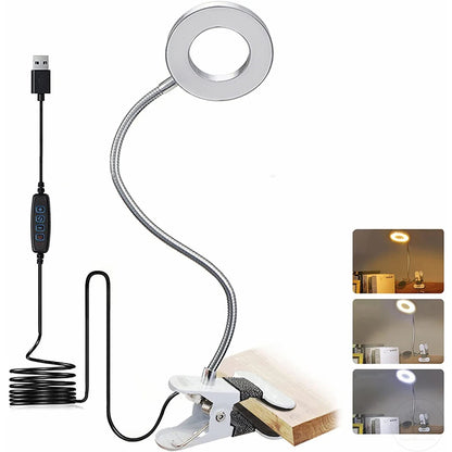 Lámpara de escritorio con clip de 48 LED — Luz de lectura USB flexible con 3 modos de color