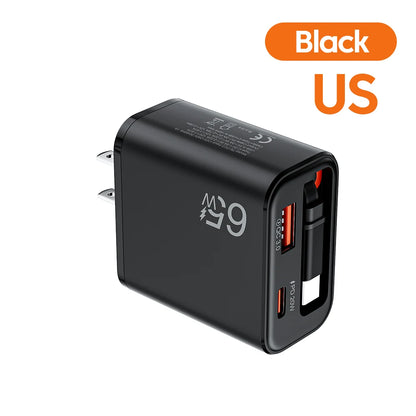 Cargador rápido GaN de 65W — Cargador de pared USB-C ultrafino para iPhone y laptop