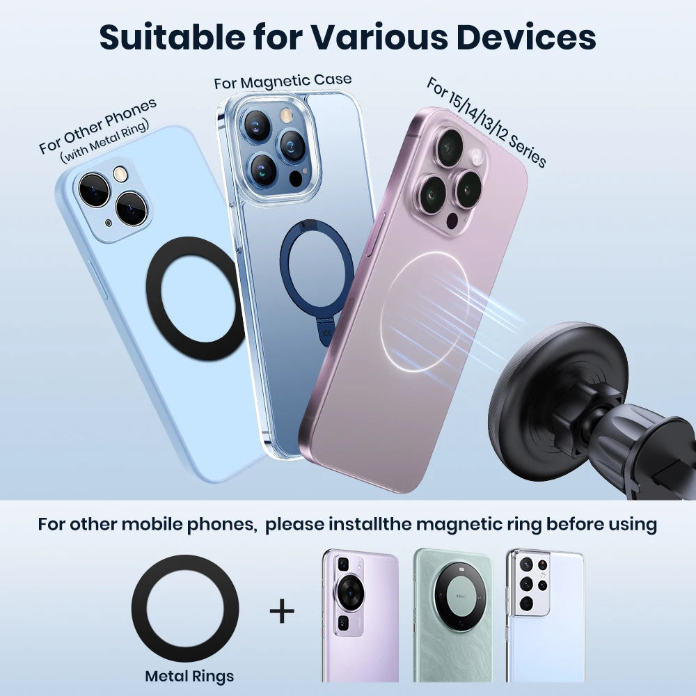 Soporte Magnético para Teléfono de Coche — Compatible con MagSafe, Rotación 360°