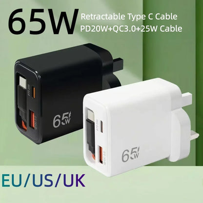 Cargador rápido GaN de 65W — Cargador de pared USB-C ultrafino para iPhone y laptop