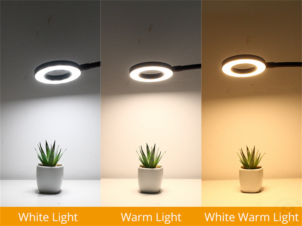 Lámpara de escritorio con clip de 48 LED — Luz de lectura USB flexible con 3 modos de color