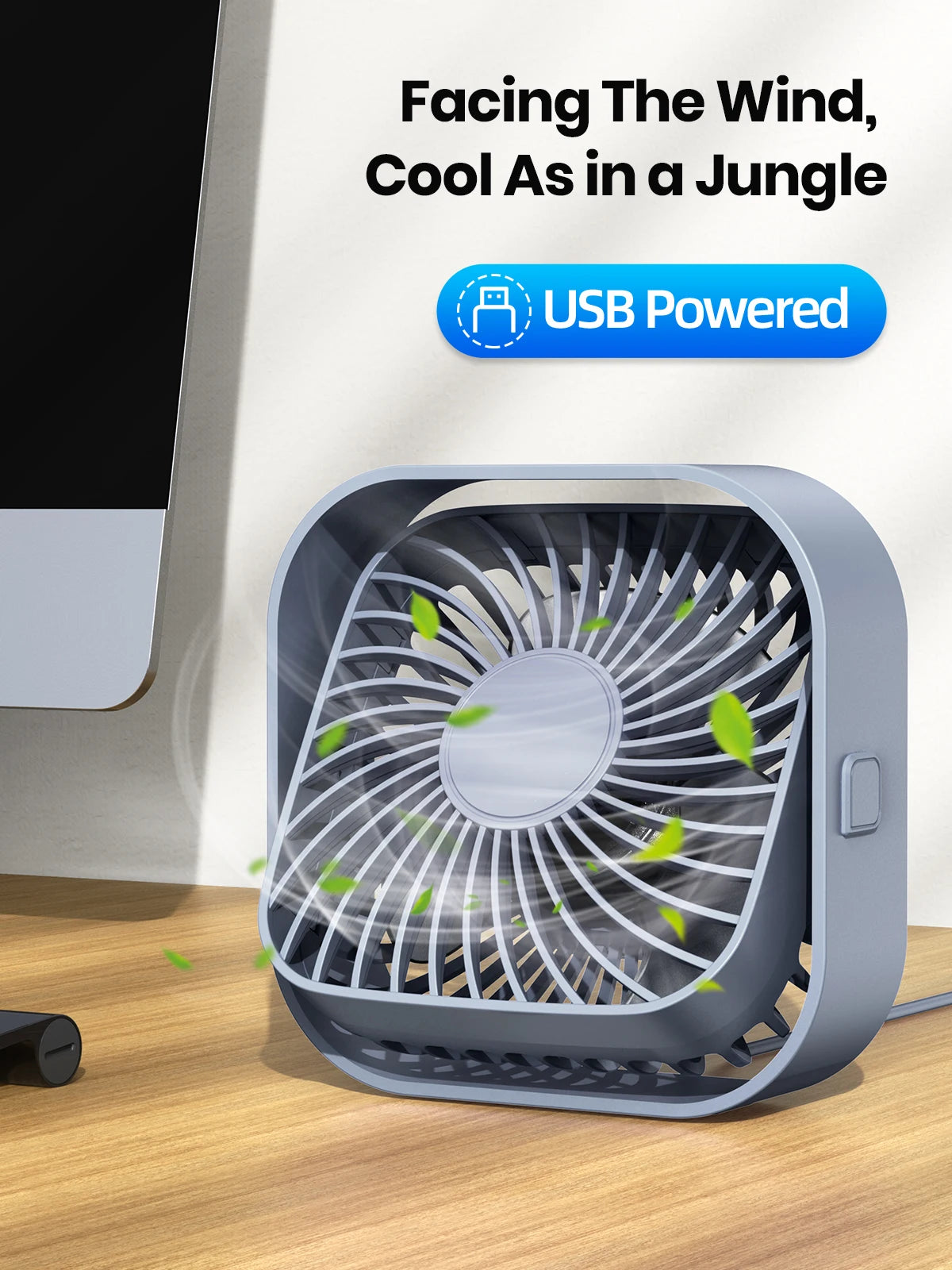 Mini ventilador de escritorio USB portátil — 3 velocidades, silencioso y potente