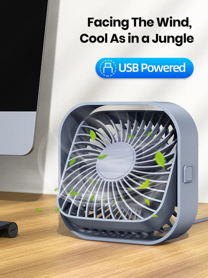 Mini ventilador de escritorio USB portátil — 3 velocidades, silencioso y potente