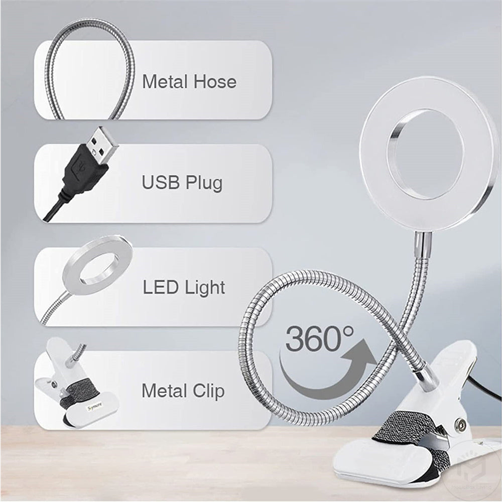 Lámpara de escritorio con clip de 48 LED — Luz de lectura USB flexible con 3 modos de color