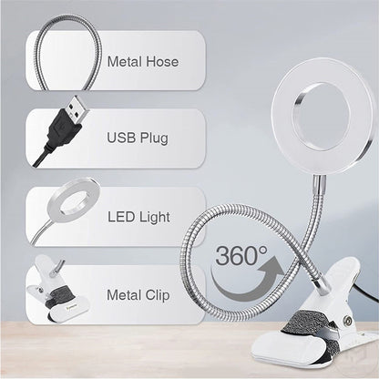 Lámpara de escritorio con clip de 48 LED — Luz de lectura USB flexible con 3 modos de color