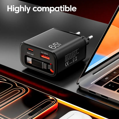 Cargador rápido GaN de 65W — Cargador de pared USB-C ultrafino para iPhone y laptop