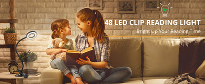 Lámpara de escritorio con clip de 48 LED — Luz de lectura USB flexible con 3 modos de color