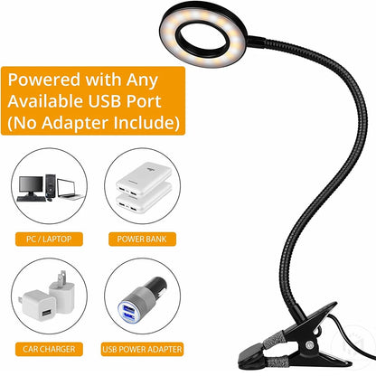 Lámpara de escritorio con clip de 48 LED — Luz de lectura USB flexible con 3 modos de color