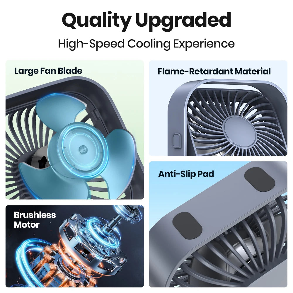 Mini ventilador de escritorio USB portátil — 3 velocidades, silencioso y potente