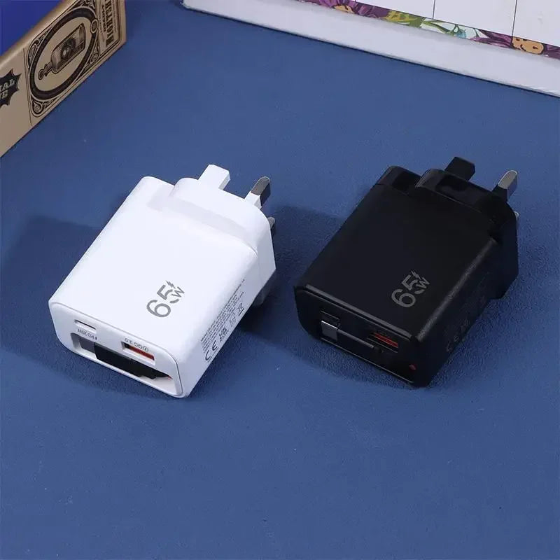 Cargador rápido GaN de 65W — Cargador de pared USB-C ultrafino para iPhone y laptop