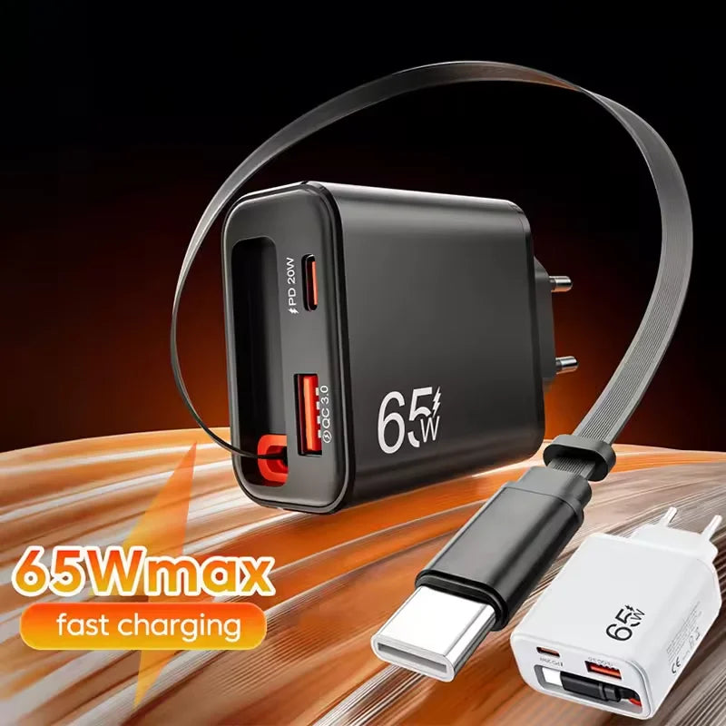 Cargador rápido GaN de 65W — Cargador de pared USB-C ultrafino para iPhone y laptop
